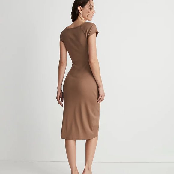 Madewell Camel Bodycon Midi Dres/NWT/M - Picture 3 of 10